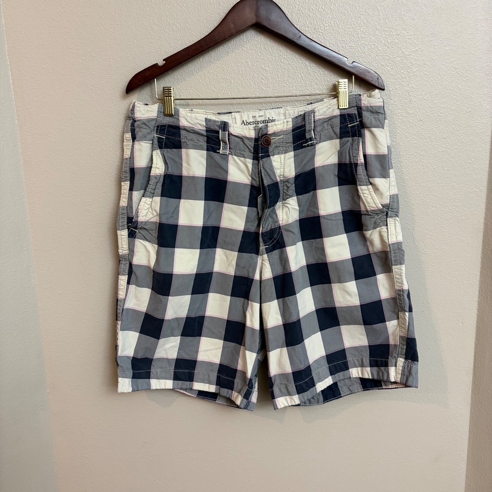 Abercrombie & Fitch Plaid Shorts 33 Blue‎ White Pink Y2K Preppy Cotton Mens